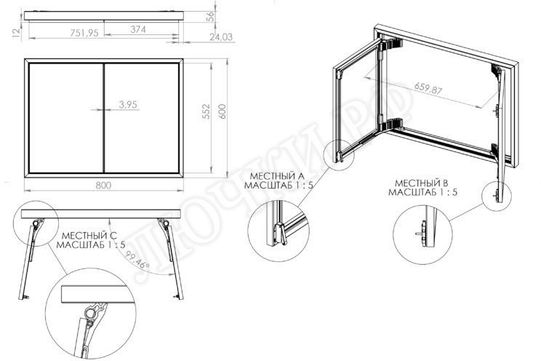 Люк под плитку Секрет 3.0, 2 створки 1100*600 Люк под плитку Секрет 3.0, 2 створки 1100*600